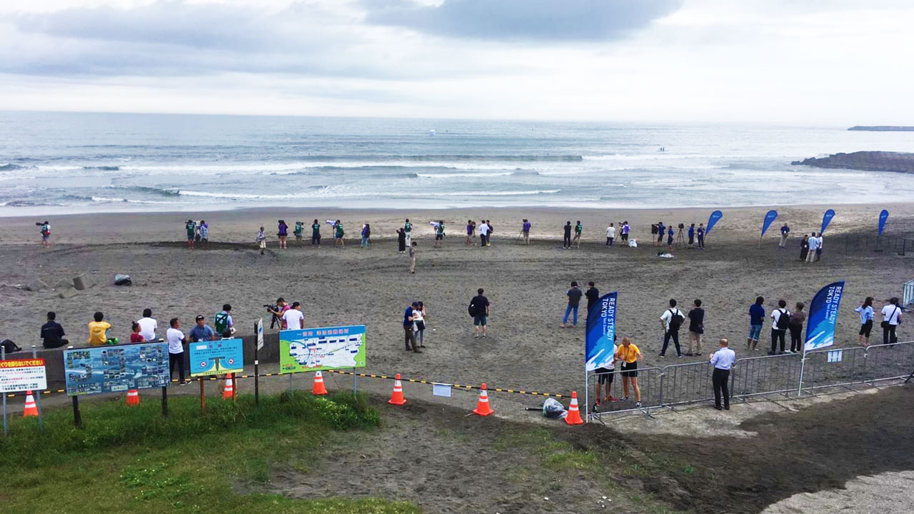 Surfers test waves at Tsurigasaki